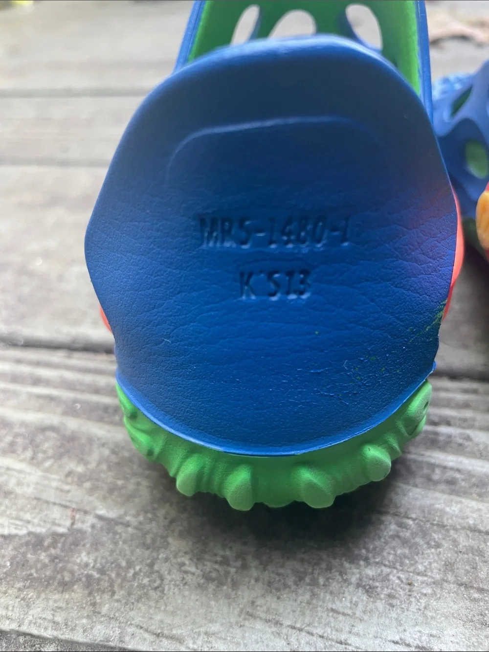 Merrell Kids Blue and Green Ventilated Water Clog with Orange Strap 13